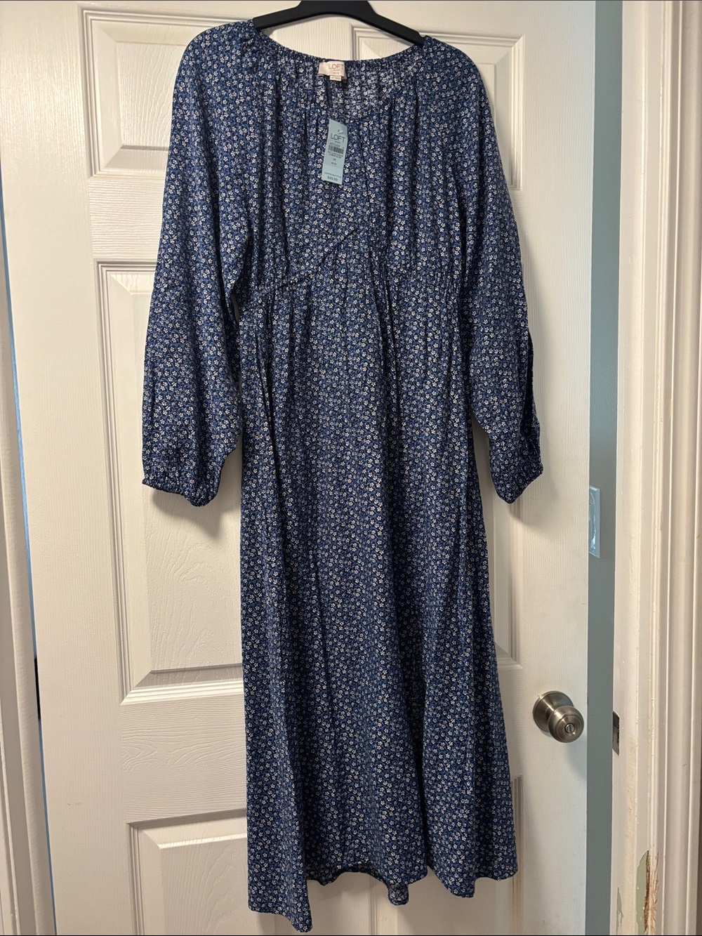 LOFT Blue Floral Long Sleeve Midi Dress